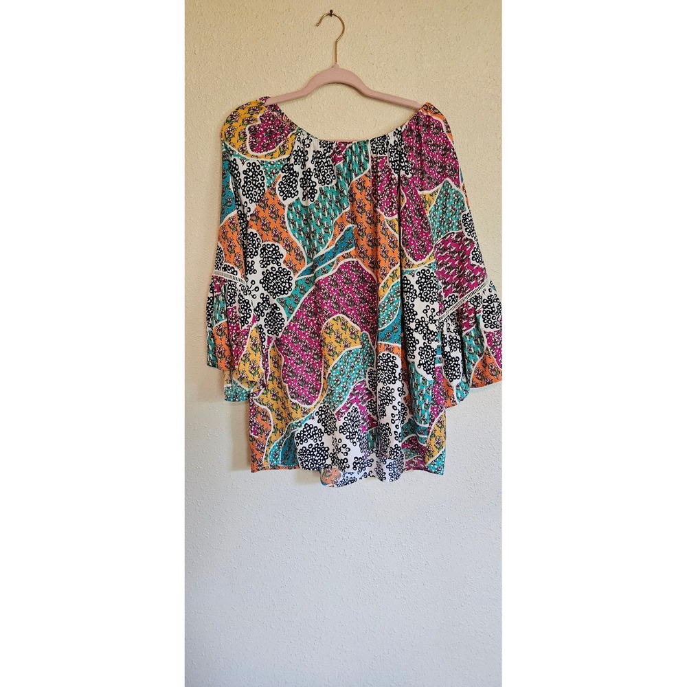 Grace Elements Womens Large Multi Color Boho Bell Sleeve Off Shoulder Blouse Top